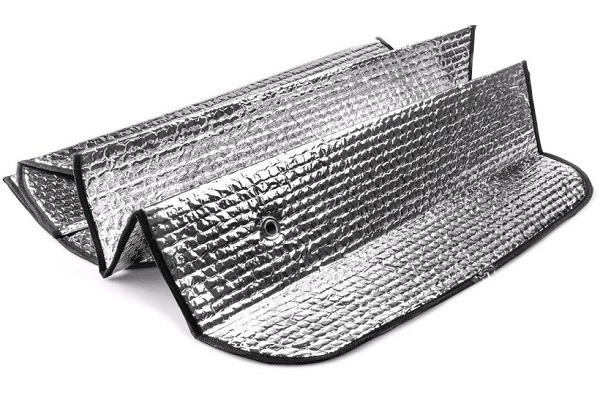Шторка на лобовое стекло 150х80см (XL) серебро двухсторонняя на присосках (солнцезащитная)