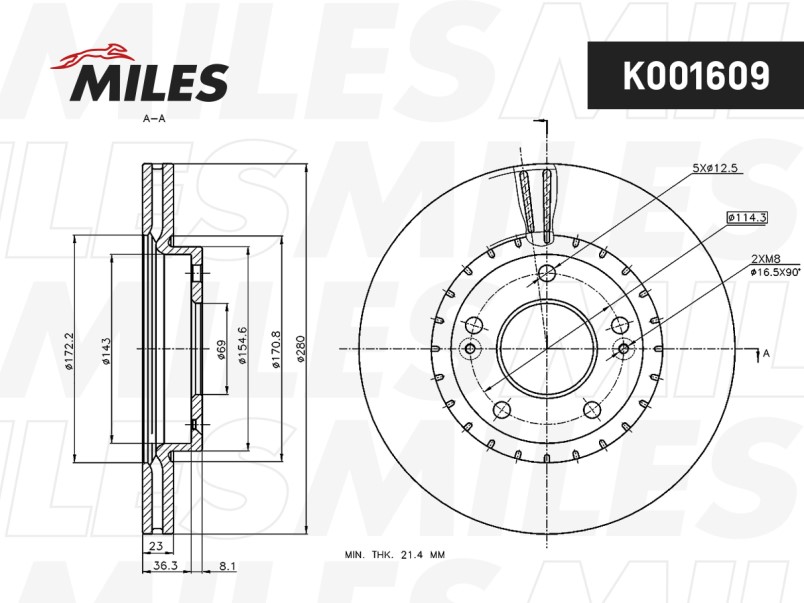 Диск тормозной передний HYUNDAI ELANTRA вент. Д=280мм.