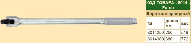 Ключ Вороток шарнирный 1/2  380 мм. FORCE 8014380