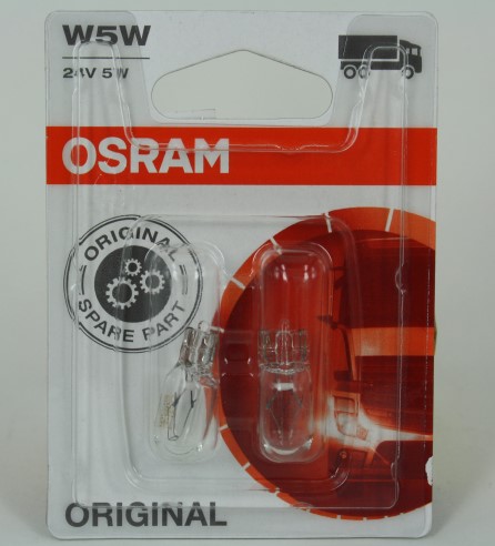 Лампа Osram 24V  бесцок. W5W (W2,1x9,5d) 2шт блистер