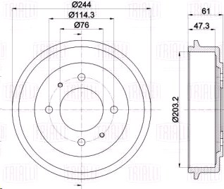 Барабан тормозной Hyundai Elantra III 00--, Matrix 01-- 203мм