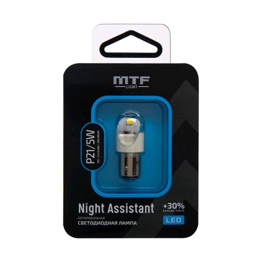 Лампа светодиод. 12V 21/5W 2.5Вт белая 2-контакт.  BAY15D серия NIGHT ASSISTENT блистер MTF