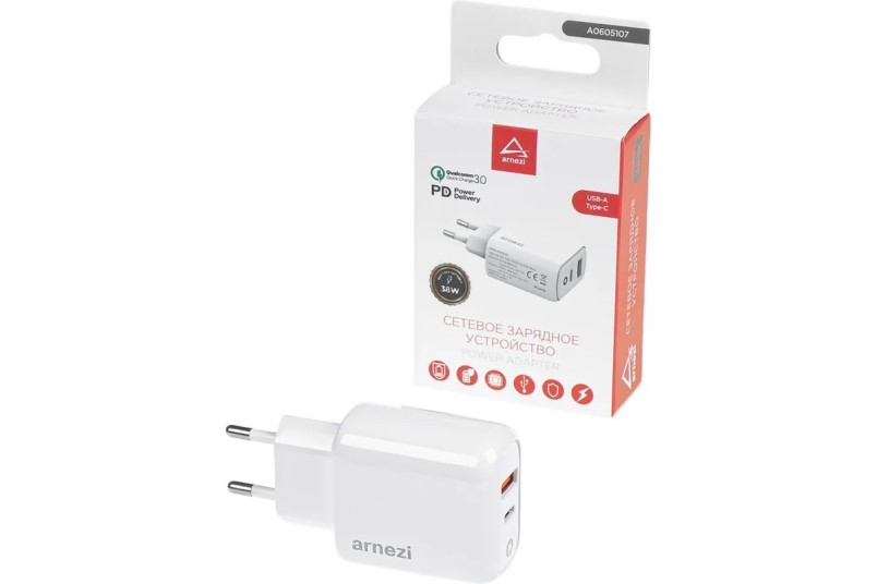 Устройство зарядное - адаптер сетевой USB-A (Type-C) PD 38W быстрая зарядка (QC3.0) (PD3.0)