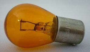 Лампа МАЯК 12V PY21W желтая (смещ по центру)