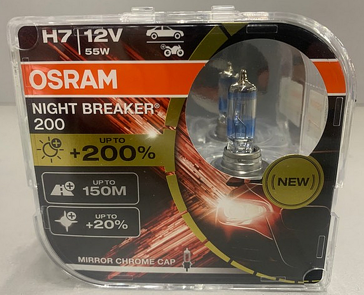 Лампа Osram H7-12-55 +200% Night Breaker (PX26D) набор 2шт