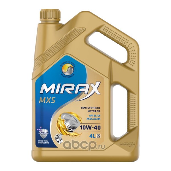 Масло MIRAX MX5 SAE 10W-40 ACEA A3/B4 API SL/CF 4л  п.синт