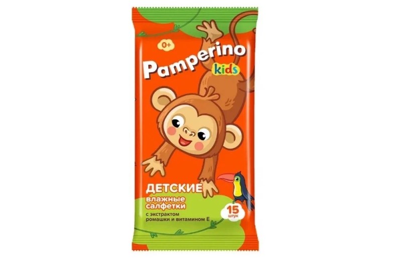 Салфетка влажная детские с ромашкой и витамином Е Pamperino (15шт)