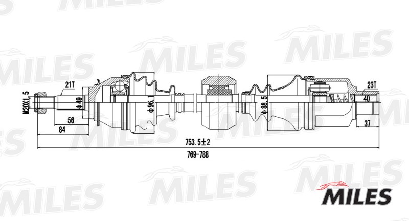 Привод ШРУС Logan, Sandero 1.4/1.6 правый без ABS (21х23шлиц)
