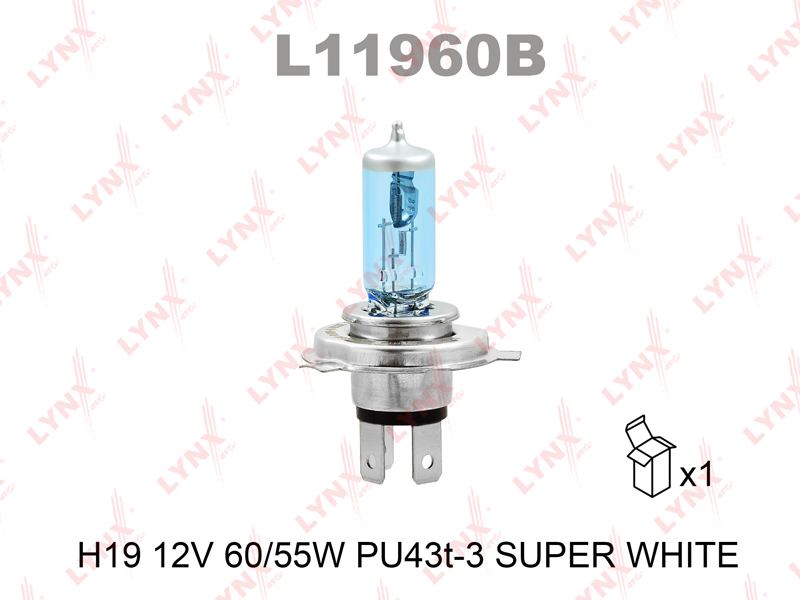 Лампа LYNX H19 12V 60/55W PU43T-3 SUPER WHITE