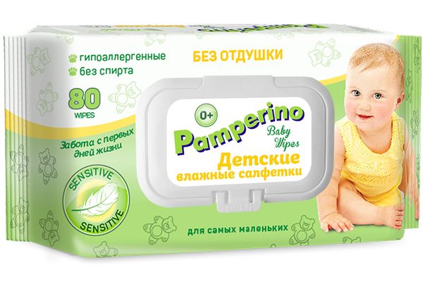 Салфетка влажная  Pamperino детские без отдушки с клапаном (80шт)