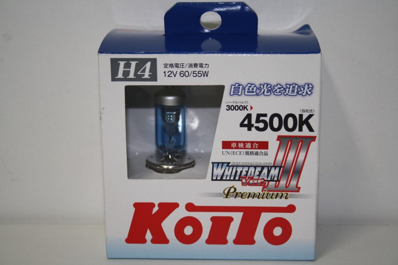 Лампа KOITO H4-12-60/55 Вт WHITEBEAM III PREMIUM (135/125 Вт) ярко белая 4500K набор из 2шт. в боксе