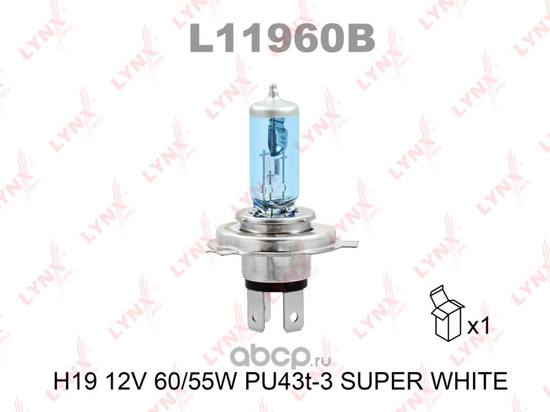 Лампа LYNX H19 12V 60/55W PU43T-3 SUPER WHITE