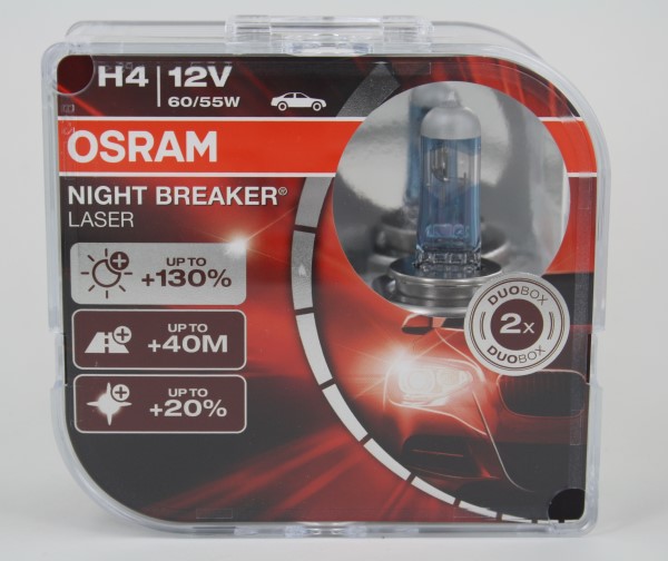 Лампа Osram H4-12-60/55 +130% NIGHT BREAKER LASER набор 2шт DUOBOX