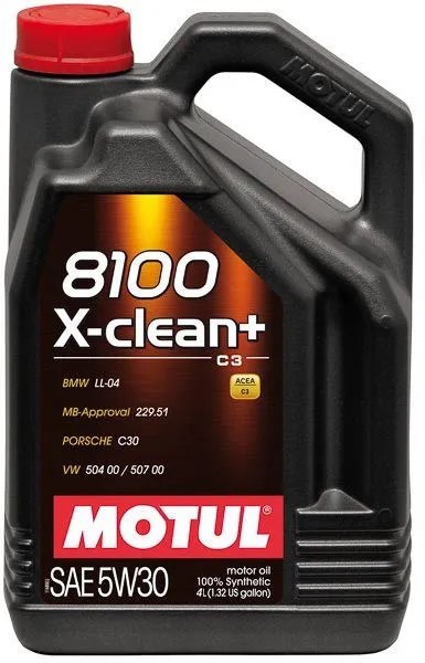 Масло моторное MOTUL 8100 X-CLEAN PLUS 5W30 4л. синтетика VW 504 00 / 507 00 ; PORSCHE C30 ; MB-Approval 229.51 ; BMW LL