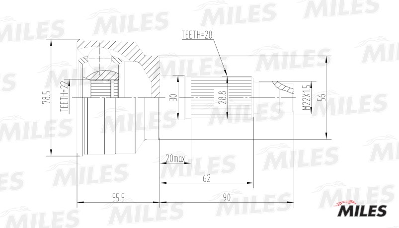 ШРУС Kia SPECTRA 1.5 91- нар.(АКПП) GA20192