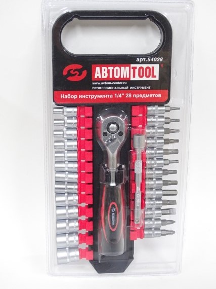 Набор головок 28 предм. (1/4) 4-14 мм с трещоткой и вставками Т10-30