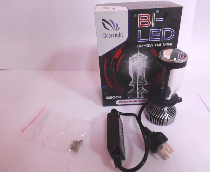 Модуль-линза (BiLED) 5500K, 1,4, 12В, 4500LM, светодиодная дальний/ближний свет, серия MINILENS H4 Clearlight